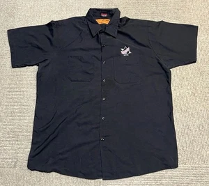 Vintage Lucky 13 Red Kap Tattoo Your Soul Spade Black Button Up XL Cat Wings - Picture 1 of 16