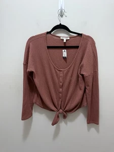 Express One Eleven Waffle Knit Tie-Front Henley Top – Size L Neutral NWT - Picture 1 of 8