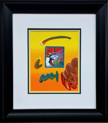 彼得·马克斯“自由之头”框架手工签名原版混合媒体波普艺术新品 — 第 1/4 张图片