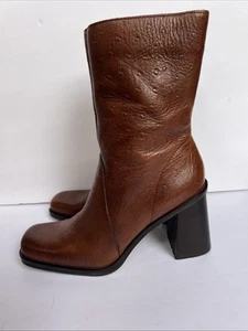 MIA Chunky Heel Sz 10 Mid-Calf VTG Brown Y2K Textured 90s Leather Bratz Boots - Picture 1 of 19