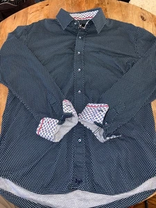 Buttercloth Dress Shirt Flip Cuff Button-Up Cotton Blue Men's M all of print - Picture 1 of 6