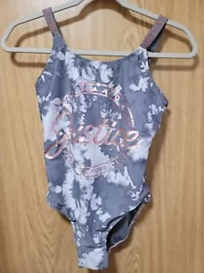 Justice ~ Mädchen grau & weiß "Sonne, Meer & Sand" Einteiler Badeanzug ~ Größe 16 - Bild 1 von 4