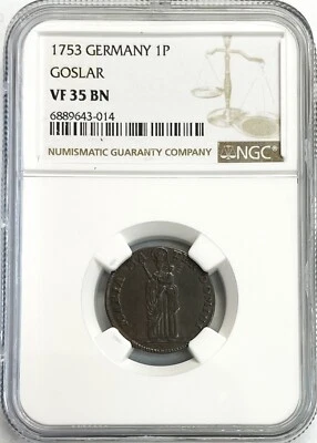 1753 CITY OF GOSLAR GERMAN STATES 1 PFENNIG MADONNA CHILD COIN NGC VF 35 BN - Image 1 of 2
