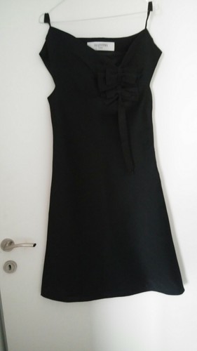 Abito al ginocchio Valentino Roma nero spalline lana UK 10 12 IT40