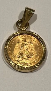 COLLAR BISEL COLGANTE ORO AMARILLO 14K 1945 DOS PESOS MONEDA joyería 2.43G - Imagen 1 de 8