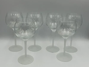Six (6) Crystal Clear Industries Etched Balloon Wine Glasses Frosted Swirl Stem - Picture 1 of 10