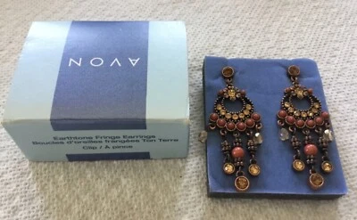 Avon Earthtone Fringe Earrings Dangle/Chandelier Clip On Z1 - Image 1 of 4