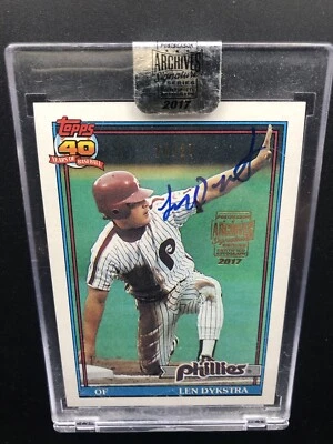2017 TOPPS ARCHIVES SIGNATURE SERIES 1991 LENNY DYKSTRA MINT #345 AUTO SP #/27 - Image 1 of 2