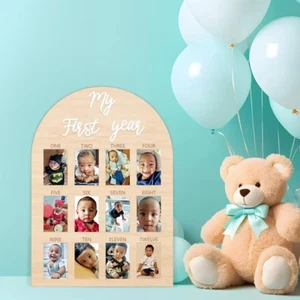 One Year Wooden Photo Board My First Year Milestone Photo Board 12 Monthly Pic - Picture 1 of 5
