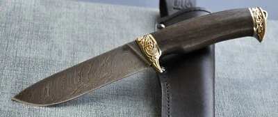 A.Maruschin Russland Outdoor Jagd Messer Шершень Damast stahl HRC 62  Handarbeit - Bild 1 von 4