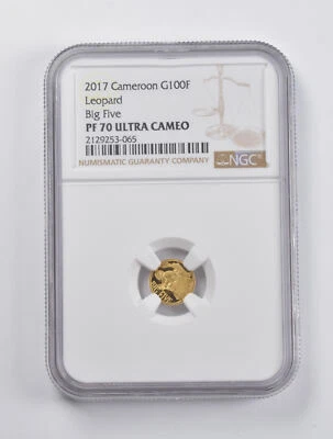 PF70UCAM 2017 Cameroon 100 Francs Leopard Big Five 0.5g .999 Fine Gold NGC *2962 - Image 1 of 3