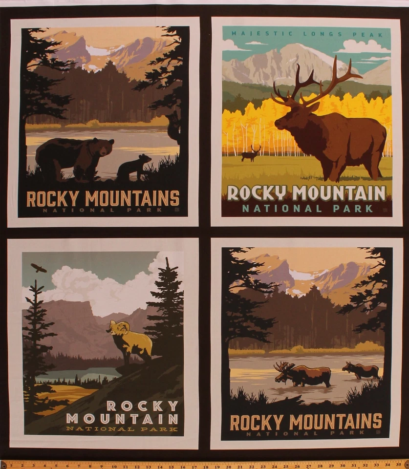 36" X 44" Panel Rocky Mountain National Parks 2 Posters Cotton Fabric D472.33 - Image 1 of 1