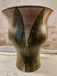 Beautiful Hand Painted Green Wooden Primitive Style Vase Lovely Piece - Picture 1 of 20
