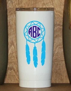 Vaso recubierto de polvo personalizado con monograma atrapasueños. Elige colores - Imagen 1 de 5
