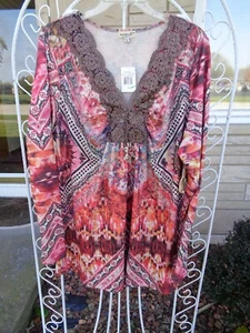 Camisa Top One World Mujer Nueva Con Etiquetas Patrón Multicolor Mangas Largas Cuello en V Talla 2X - Imagen 1 de 7