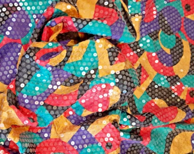 Dressy Fabric with Sequins, New, 1 3/4 Yard, W=44", Yellow/Red/Purple - Image 1 of 4