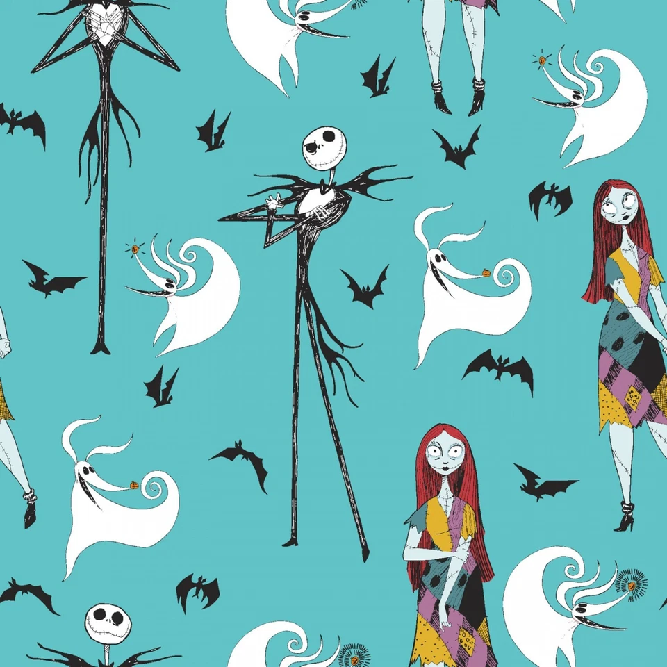 Pesadilla antes de Navidad sobre fondo azul verdoso por Springs Fabrics ~ POR Y Foto 1 de 1