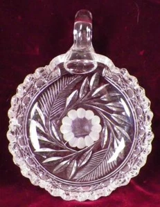Kiefer Bros Almat Nappy Cut Glass Clear Flower Fern Leaves Cane 1913 As Is - Picture 1 of 5