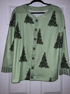 Button Up Green Christmas Tree Sweater L - Picture 1 of 4