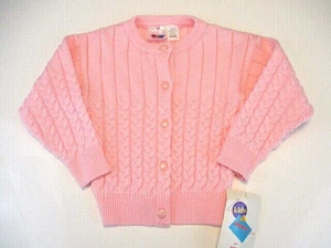 Vtg SEARS KIDS & MORE Sweater Girls Small 4 Pink Cable Knit Acrylic Cardigan NWT - Picture 1 of 10
