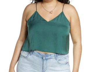 BP Nordstrom Crop Satin Camisole V Neck Green Women’s Top-Plus Size 1x -18(16W) - Picture 1 of 2