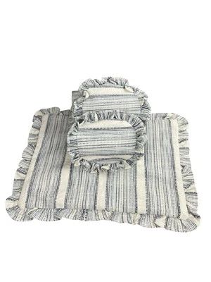 Serena & Lily Pillow Sham Set Of 2 Paige Square Tube Ruffle Textured Cotton Blue - Image 1 of 4