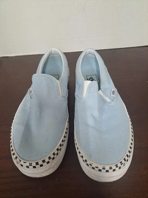 Vans Light Blue Slip On With Black/White Check Womens Size 10 Mens Size 8.5 - Image 1 of 4