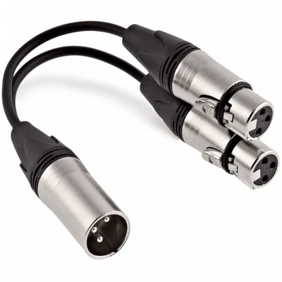 Male Plug to Twin Female Sockets XLR Splitter Lead Adapter 15cm Cable - Image 1 of 4