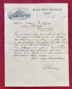 NEUES HOTEL STEINBOCK - SWITZERLAND 1902 LETTER - NICE VIGNETTE of HOTEL & DEPOT - Picture 1 of 1