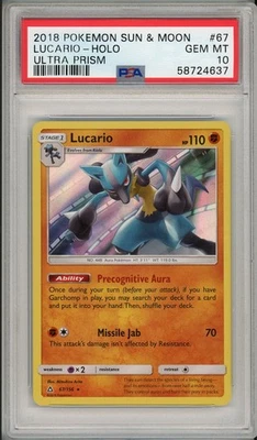 2018 Pokemon Sun & Moon Ultra Prism Lucario Holo #67 PSA 10 Pop 14 - Image 1 of 2