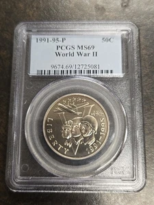 1991-95-P World War II Commemorative Half Dollar 50C MS69 PCGS - Picture 1 of 4