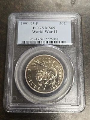1991-95-P World War II Commemorative Half Dollar 50C MS69 PCGS - Image 1 of 4