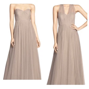 JENNY YOO Dress Bridesmaid Prom Homecoming Maxi Tulle Convertible Brown Gray 10 - Picture 1 of 13