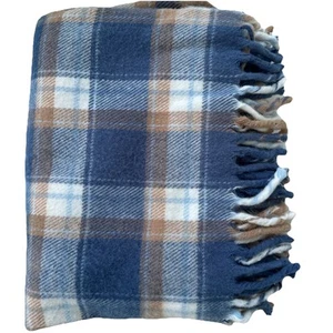 Vintage Faribo Blue Plaid Acrylic Challenger Blanket 52x41 USA - Picture 1 of 8