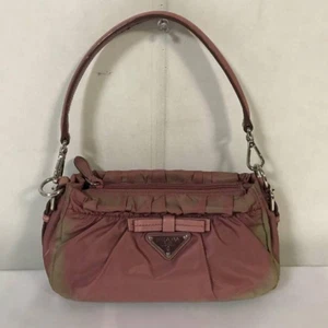 Prada Authentic genuine leather nylon ribbon mini hand pouch travel bag Italy - Picture 1 of 24