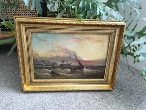 Pintura al óleo de barco de envío marítimo enmarcado posiblemente Isla de Wight temprano - Imagen 1 de 5