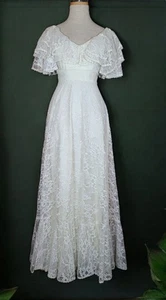 Vestido de novia vintage 1980 floral encaje superpuesto mangas acampanadas roseta talla 6 completo - Imagen 1 de 19