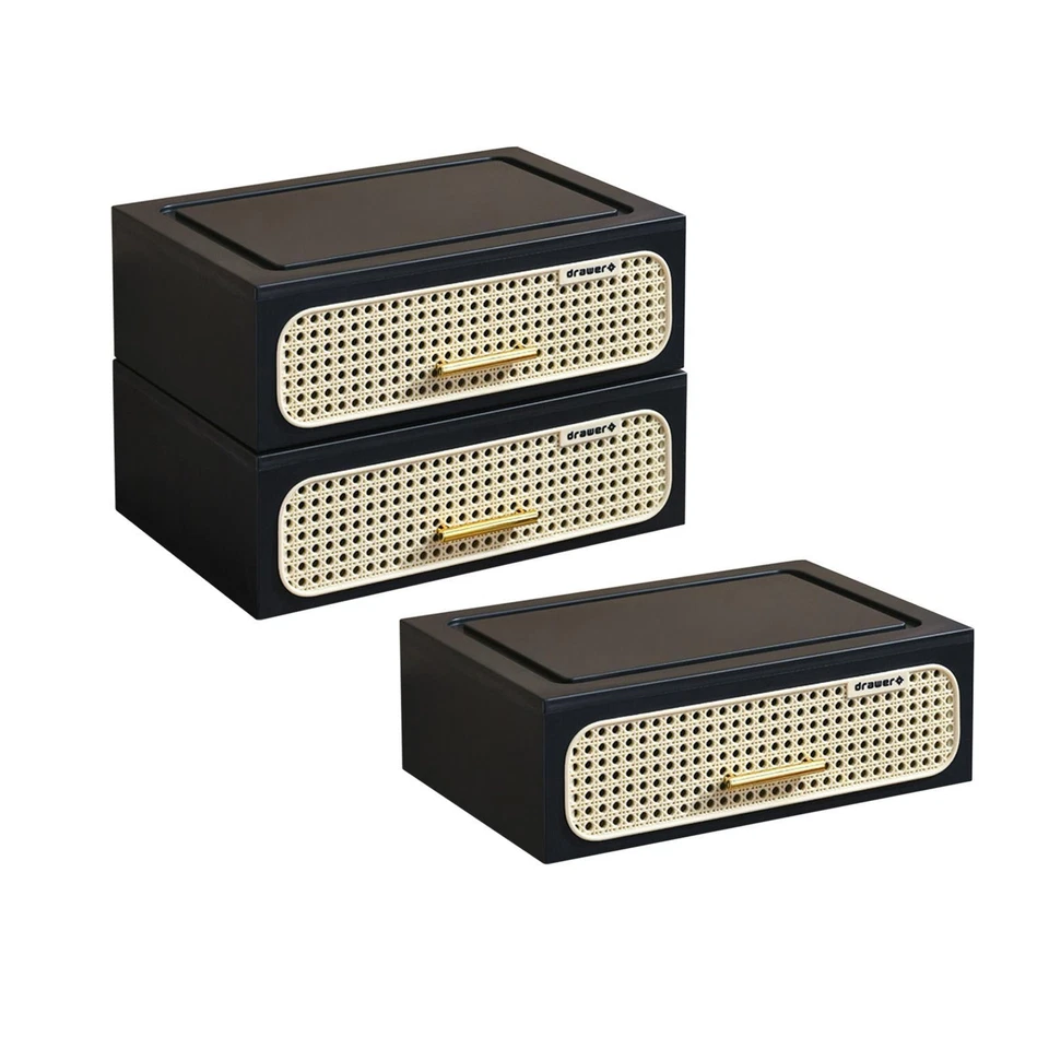 Imitation Rattan NightStand with Drawer Decor Storage Unit for Bedside Table - Image 1 of 1