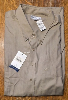NWT Cutter And Buck 4XT Mens Button Down Long Sleeve Shirt Khaki  - Image 1 of 4