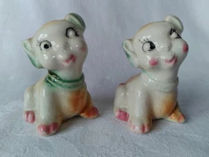 Vintage Porcelain 2 Fido No Flossie Puppy Dogs Salt Pepper Shakers Set Japan  - Picture 1 of 10