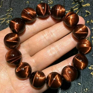 100% Natural 16mm Red Tiger's Eye Round Gemstone Beads Bracelet 7.5" AAA++ - Picture 1 of 12