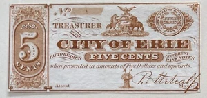 Treasurer of the City of Erie, PA 5c Scrip , Hoober H114-24 (Rarity 3) - Picture 1 of 2