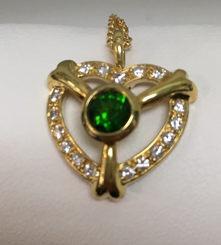 CHROME HEARTS Ciondolo cuore tormalina cromato 18k YG Tourm .56ct 17 dia .35ct 16" catena cavo