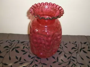VTG~FENTON ART GLASS~RUBY OVERLAY (MIRTILLO) POT OPTIC OVERLAY VASO PINCH ALTO 8" - Foto 1 di 9