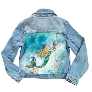 Levi’s Denim Jacket Girl’s 6/7 Hand Painted Mermaid Design Retro READ - Picture 1 of 9