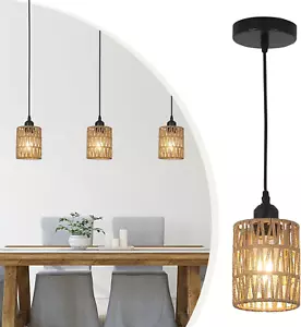 3 Pack Rattan Pendant Lights Kitchen Island, Farmhouse Pendant Lighting with Han - Picture 1 of 9