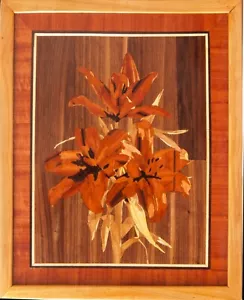 Cuadro de chapa de lirio incrustación de madera naturaleza muerta decoración - Imagen 1 de 15