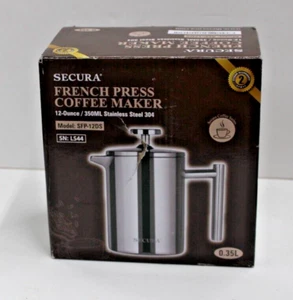 New Open Box Secura French Press Coffee Maker, 304 Grade Stainless Steel, 12oz - Picture 1 of 3