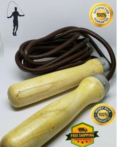 Leather Jump Rope Exercise Heavy Duty Skipping Fitness Wooden Handle  - Picture 1 of 10