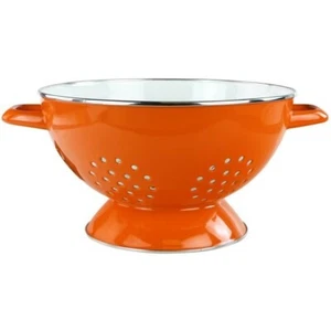 Reston Lloyd™ ~ 3 Quart ~ Enamel on Steel ~ Two-Toned ~ Orange & White Colander - Picture 1 of 8